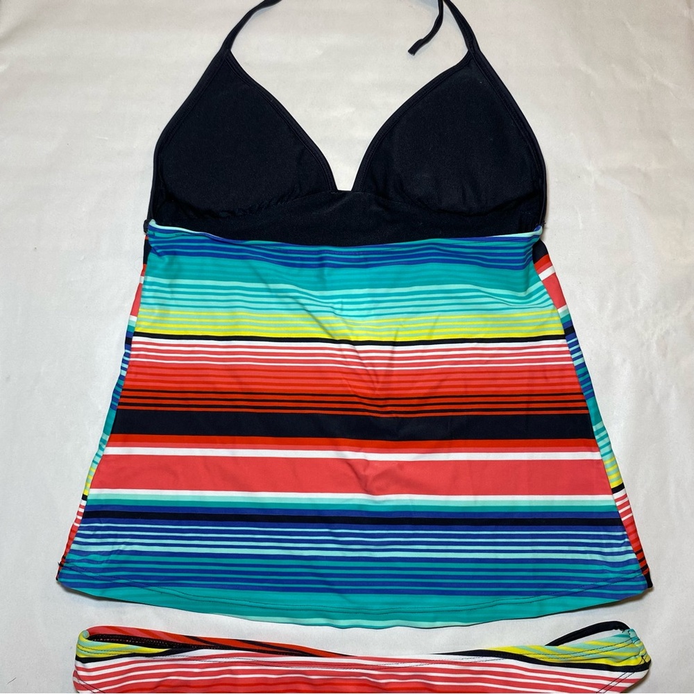 Roxy Swimsuit Two Piece Set Tankini Halter Multicolored Striped Women’s Medium - Picture 6 of 7